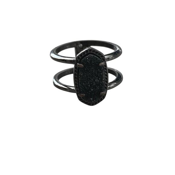 KENDRA SCOTT Elyse Gunmetal Black Drusy Ring Size 7 - Picture 3 of 7